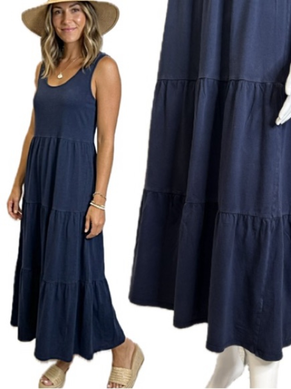 J. Crew Navy Tiered Ruffle Maxi Sundress Size Small Navy Cotton Tank Dress